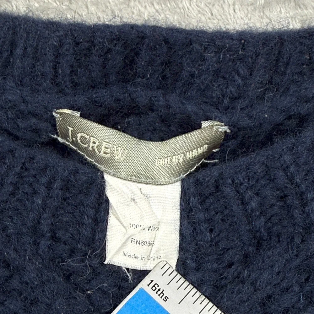 Vintage J Crew Mens Large Blue 100% Wool Cable Knit By Hand Pullover Sweater